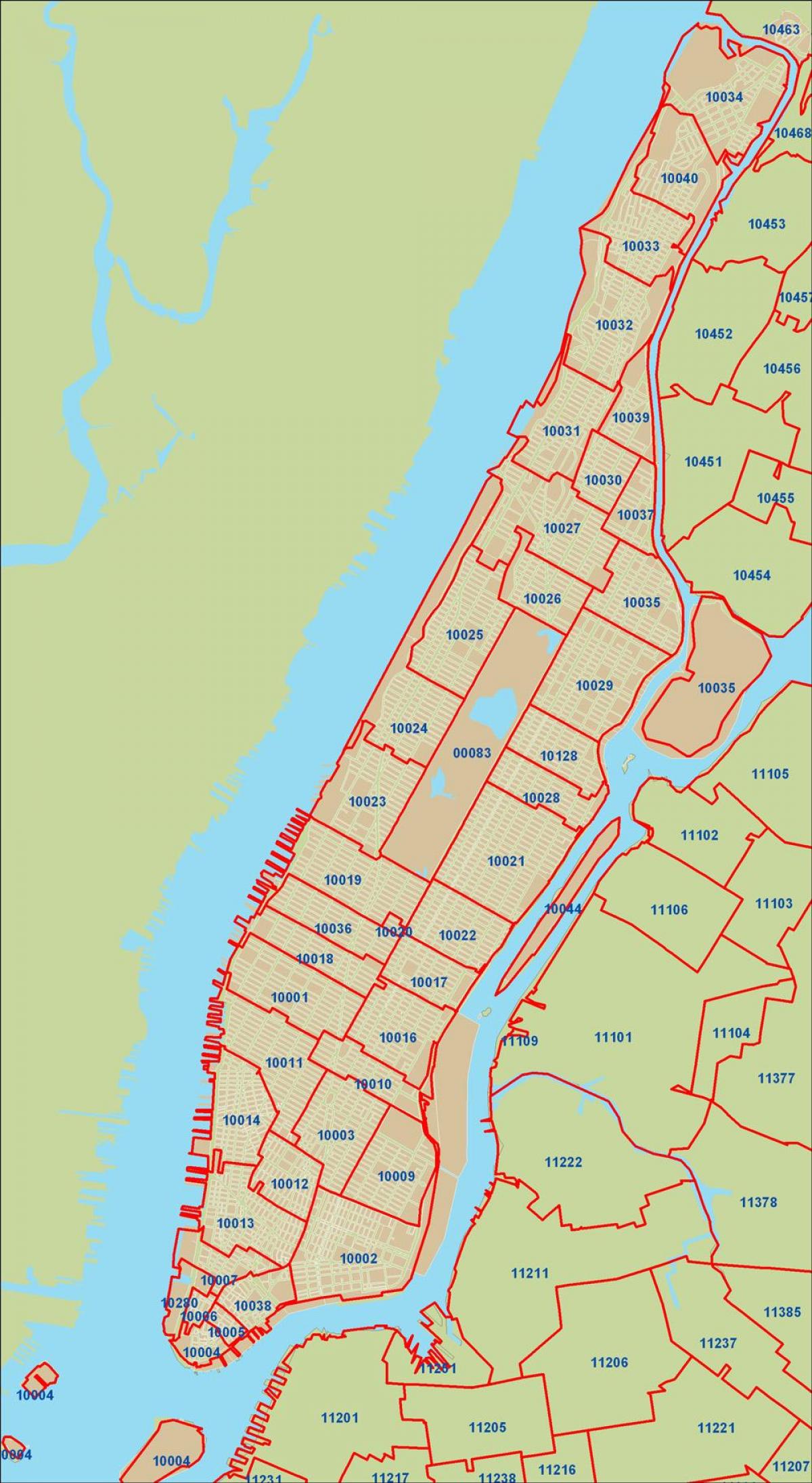뉴욕 zip code 지도 맨해튼